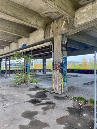 Zerfallenes Bahnhofsgebäude