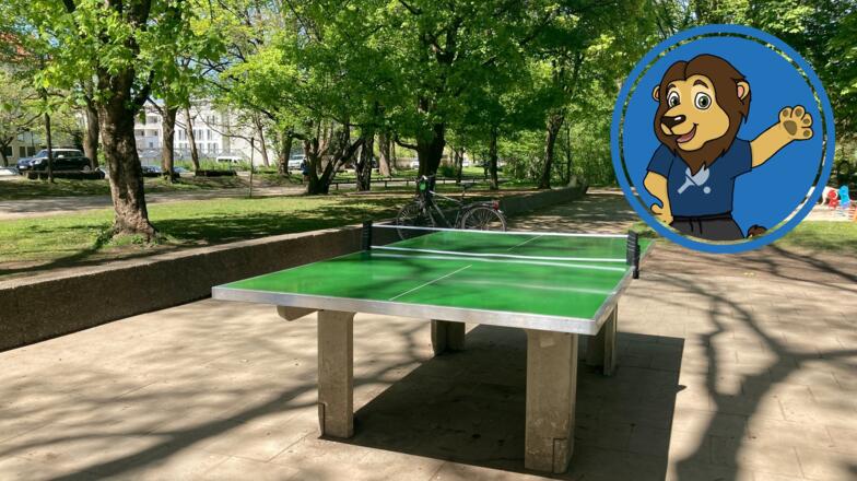 Tischtennis im Luitpoldpark mit Maskottchen