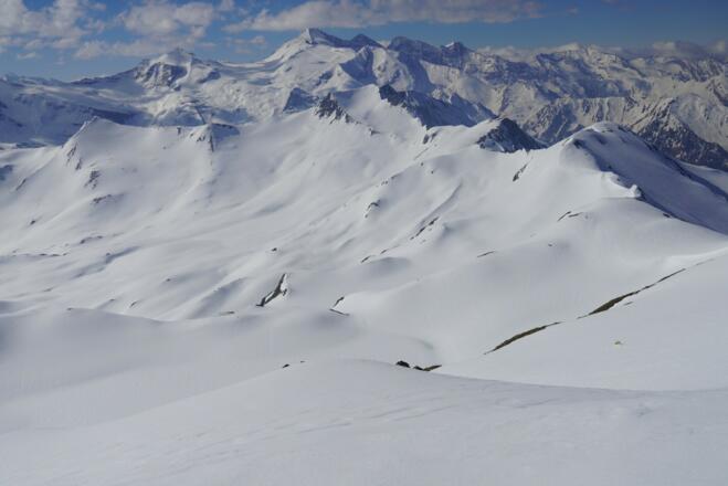 Blick vom Geierjoch Richtung Süden zum Hintertuxer Gletscher