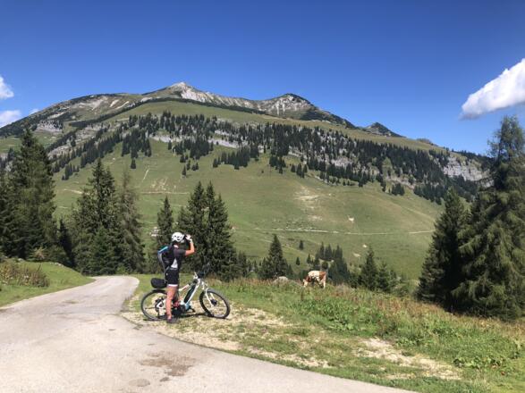 Blick von der Grabenbergalm auf Ackernalm und Hinteres Sonnwendjoch