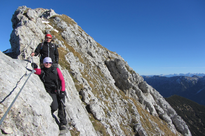 Bergtour - Hochplatte - Kletterpassage am Gipfelgrat