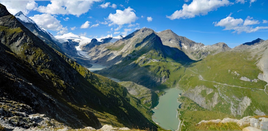 Blick von der Stockerscharte Richtung Großglockner, Johannisberg und Kaiser-Franz-Josefs-Höhe
