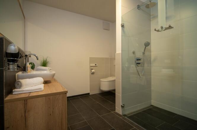 Ebenerdige Rain-Shower-Dusche und Dusch-WC