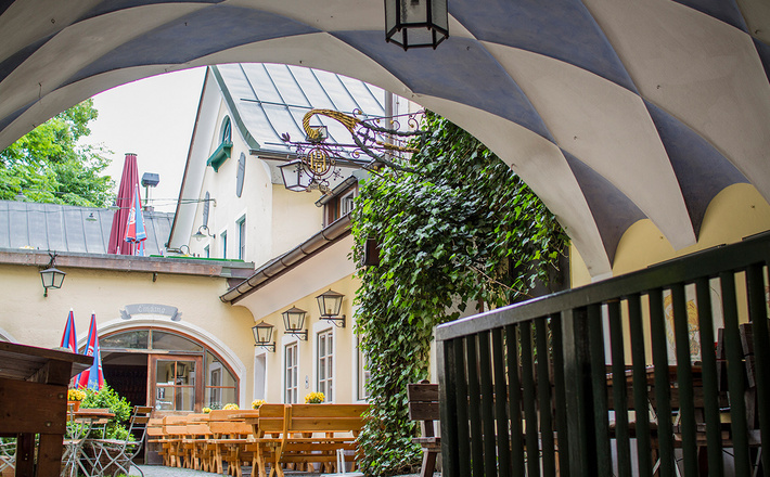 Der "Garten" des Bräustüberls am Hofbrauhaus Berchtesgaden