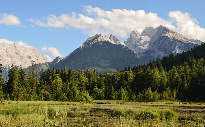 Blick vom Taubensee zum Hochkalter mit Blaueisgletscher