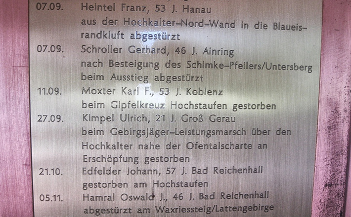 Ein Auszug der Liste der Bergopfer