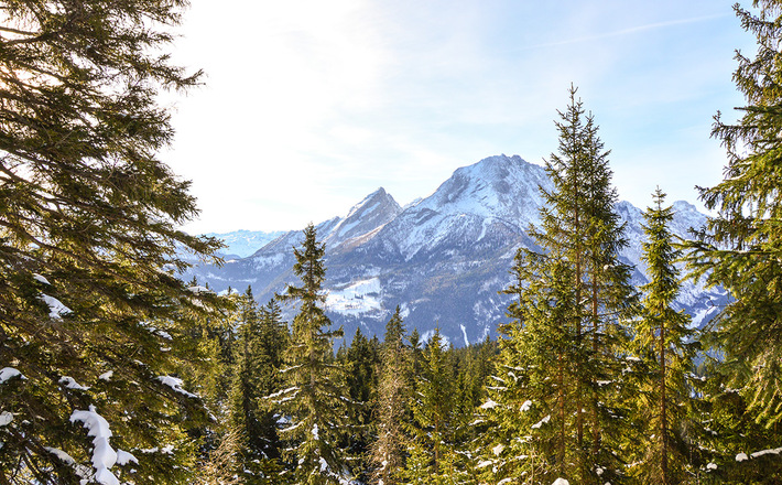 Ausblick zum Watzmann im Aufstieg zum Hirschkaser