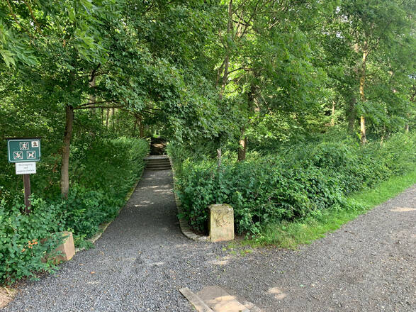 Beide Wege möglich, rechts führt barrierefrei hinauf zum Goldberg