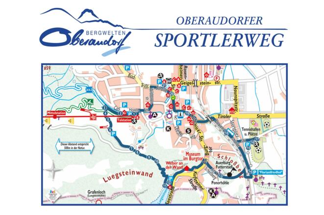 Wegverlauf mit Standorte Sportler Oberaudorfer Sportlerweg