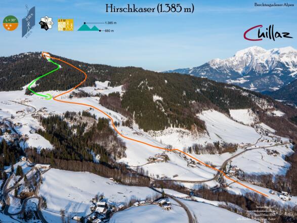 Skitour zum Hirschkaser - Übersichtsbild - Topo