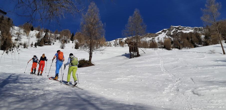 ... links freie Hänge den direkten Aufstieg Richtung Sattel ermöglichen.