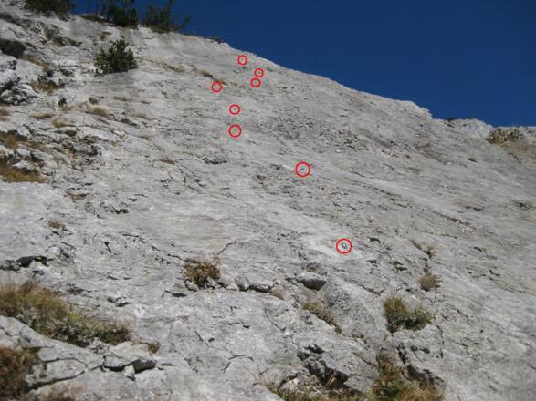 Einstiegsplatte mit vielen Bohrhaken