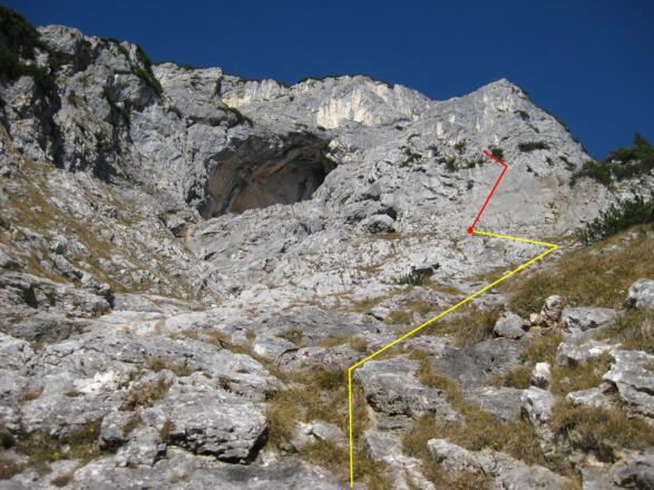 Zustieg zur markanten Einstiegsplatte