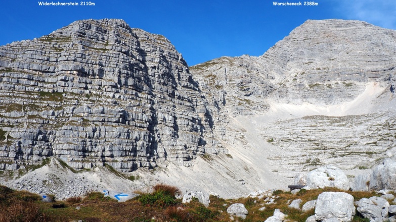 Hier vom Panoramaweg (blau) rechts ab, ins Frauenkar (~1880 m).