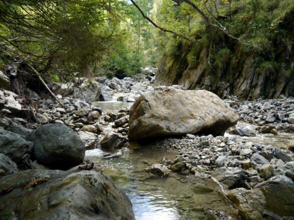 Hinunter an felsige Bachbette ...