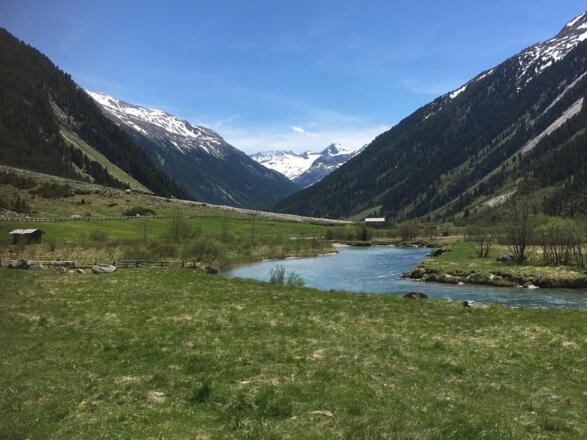 Blick ins Krimmler Achental mit den Gletschern im Hintergrund