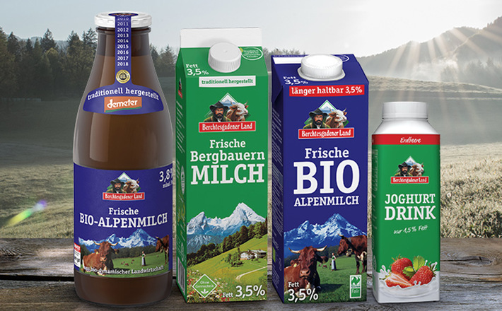 Nachhaltige Verpackungen der Bergbauernmilch Produkte