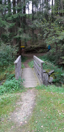 Überquerung der Feldaist bei der Hintermühle, danach rechts weiter