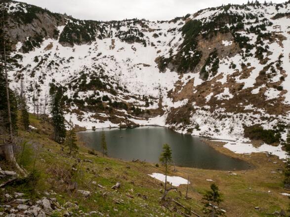 Bergsee kurz vor dem Erreichen des Almgeländes.