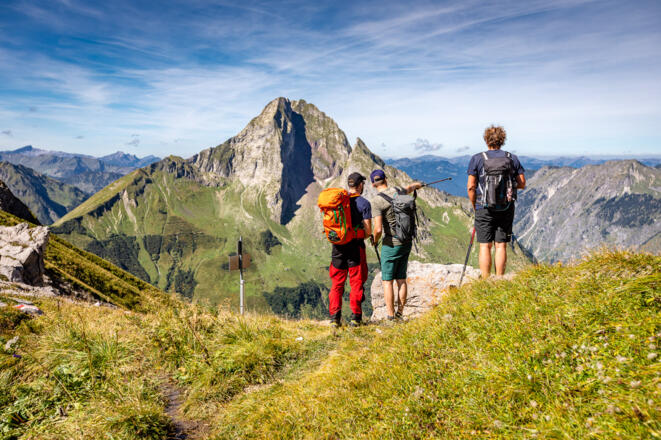 Die Höfats dominiert den Blick vom Hornbachjoch.