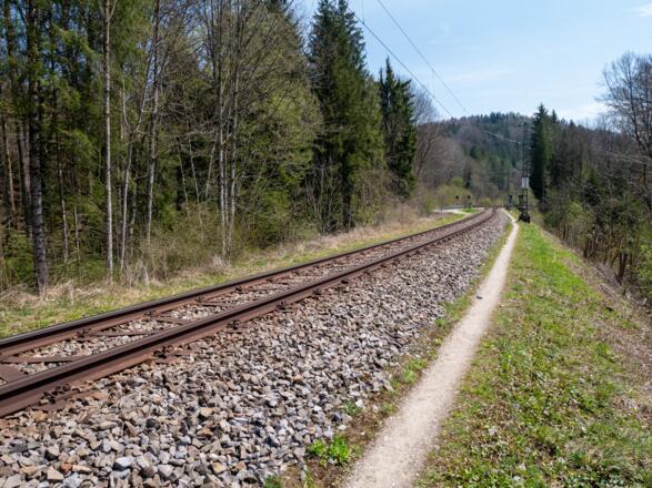 ein kurzes Stück füjrt der Pfad entlang der Schienen