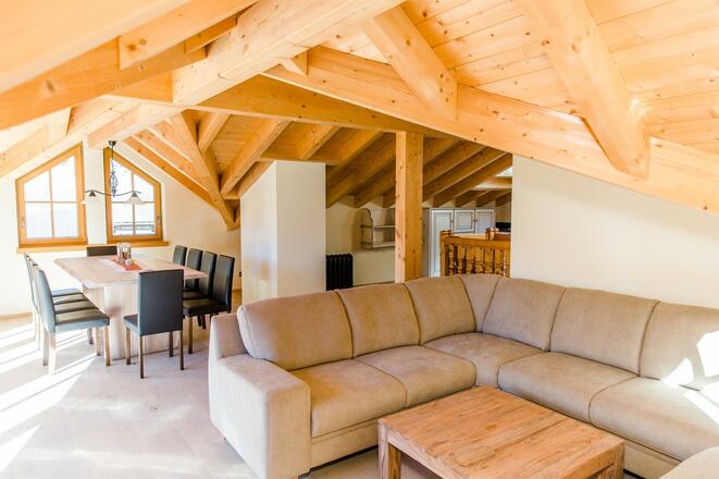 spacious living room in the attic