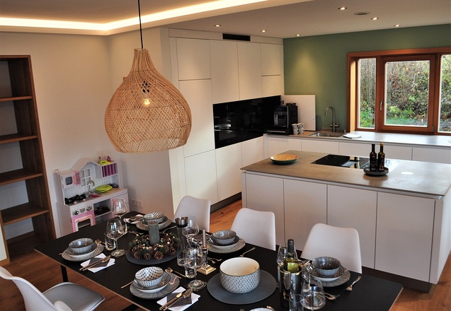 Küche mit Ofen, Dampfgarer u. Kochinsel m. Herd