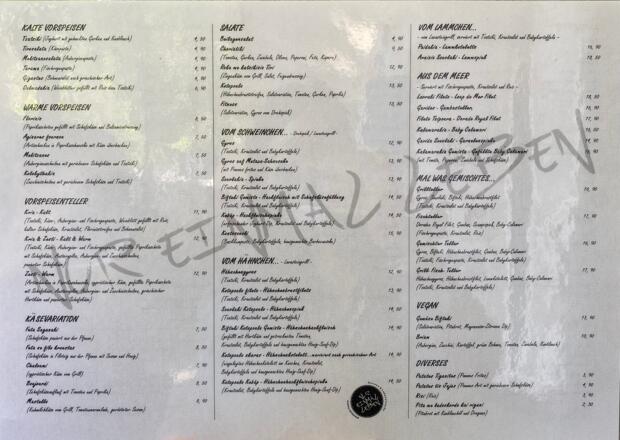 Nur einmal leben Speisekarte