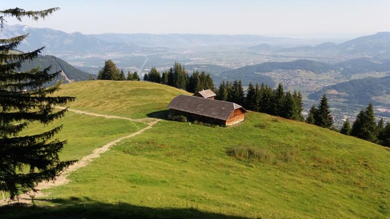 Die Bazoraalpe mit Blick ins Rheintal.