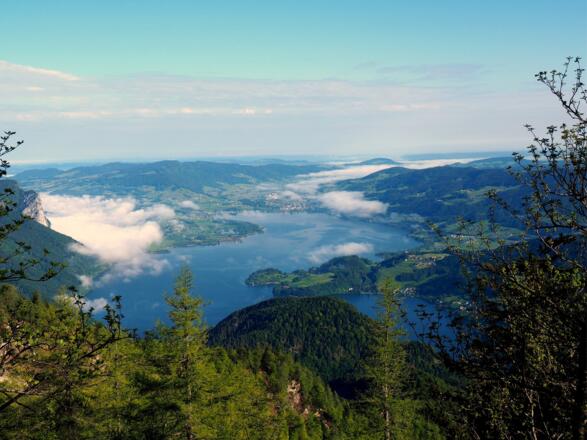 Morgennebel über dem Mondsee vom Kamm 1505m gesehen.