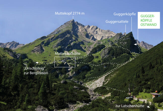 Blick von der Latschenhütte - dem "Imster Eingang" zum Ruhegebiet - Richtung Muttekopf