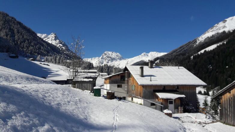 Maisäß Gampaping mit Blick zur Madrisa