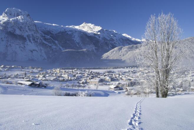 Winter in Abtenau mit Sicht auf das Ortszentrum
