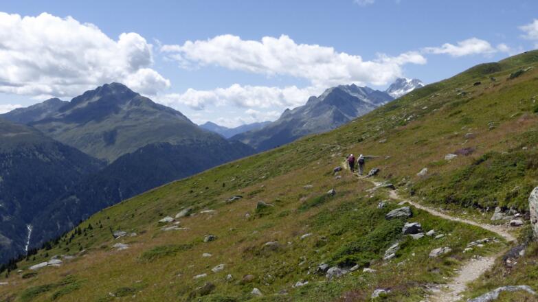 Auf dem Höhenweg; li. das Deferegger Pfannhorn, re. der Hochgall