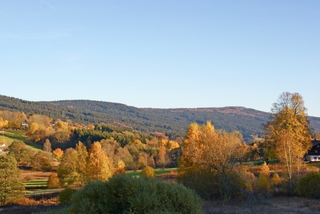 Blick vom Aussichtspavillon zum Hirschenstein