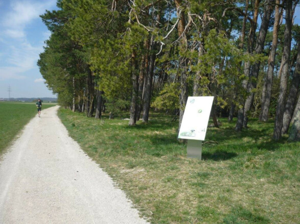 Schotterweg mit Schautafel - Heidepfad bei Eching