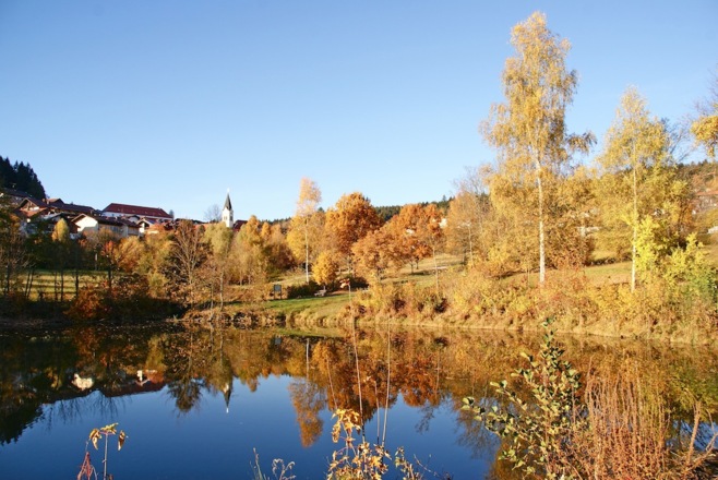 Blick über den Englmar-Weiher zur Dorfmitte
