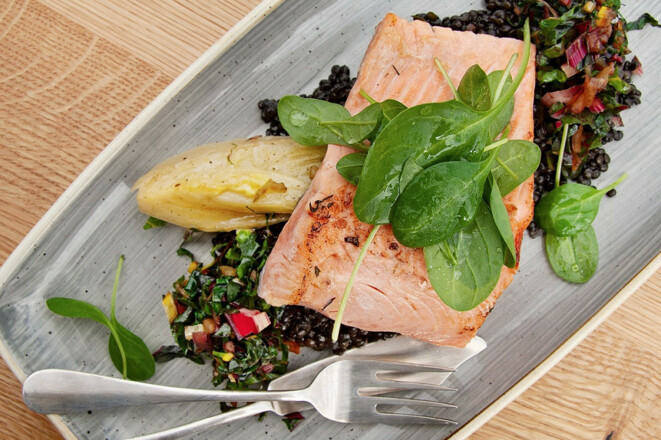 Lachsforelle im Gasthaus Spitzer in Osterwaal bei Au i.d. Hallertau