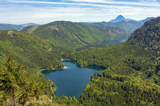 Blick vom Schafluckensteig über die Langbathseen