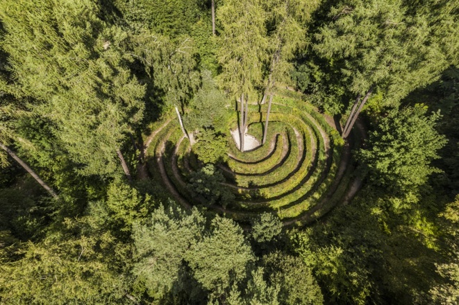Luftaufnahme Waldlabyrinth beim Walderlebnispfad