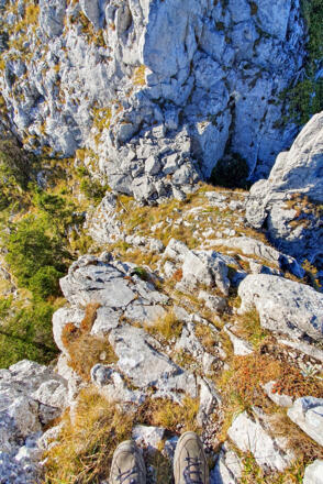 Schlüsselstelle am Grat zwischen Ost- und Hauptgipfel der Kremsmauer.