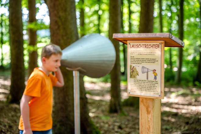 Entdeckt mit dem Lauschtrichter die Geräusche des Waldes