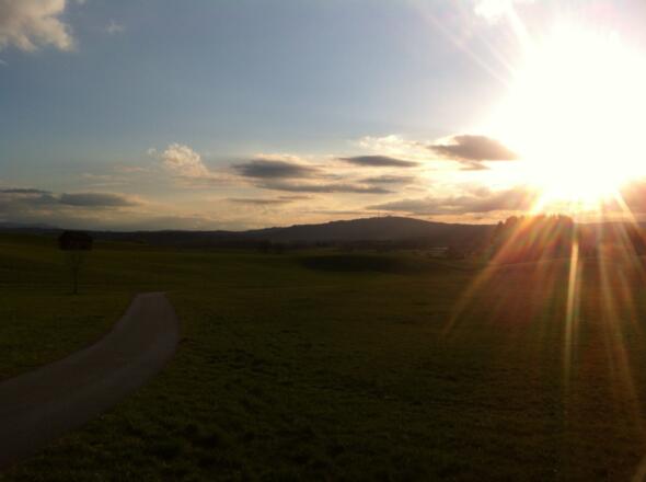 Blick auf die Alpen im Sonnenuntergang