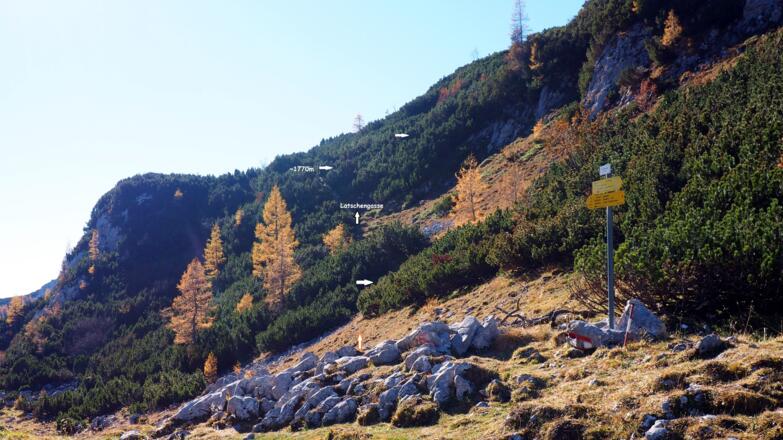 Salzsteigjoch 1733m, Jagdsteigbeginn