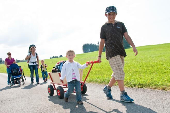Die Wanderer können auf dem Pfaffenwinkler Milchweg viel Interessantes über Milch und Käse lernen