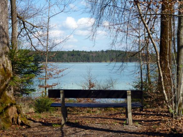 Zahlreiche Bänke bieten sich auf dem Weg entlang des Westufers des Großen Ostersees für eine Rast an.