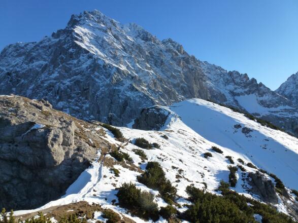 Der Gipfelaufbau des Wörner ist besonders mit Schnee ein Blickfang.