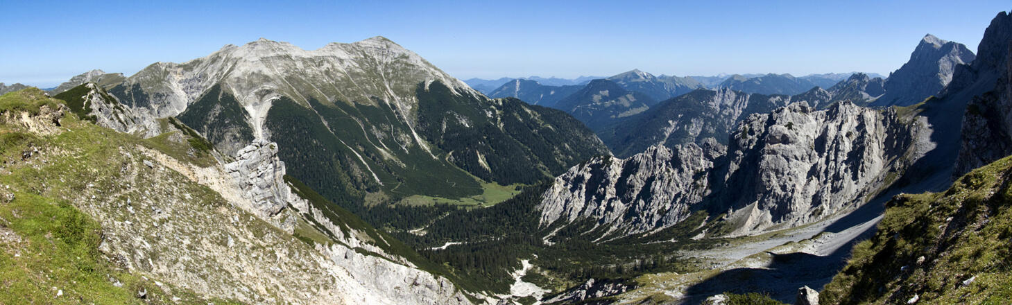 Panoramabild vom Wörnersattel auf Soierngruppe und Wörnerkar