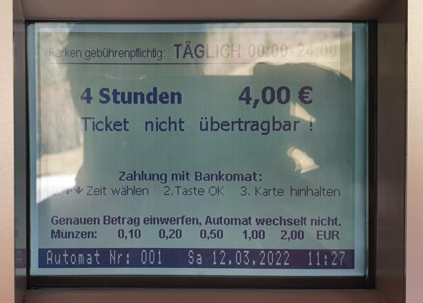 Parkplatz neu, gebührenpflichtig (Stand 2022)