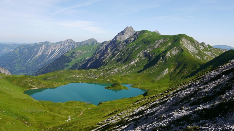 Blick aus der Lahnerscharte auf den Schrecksee